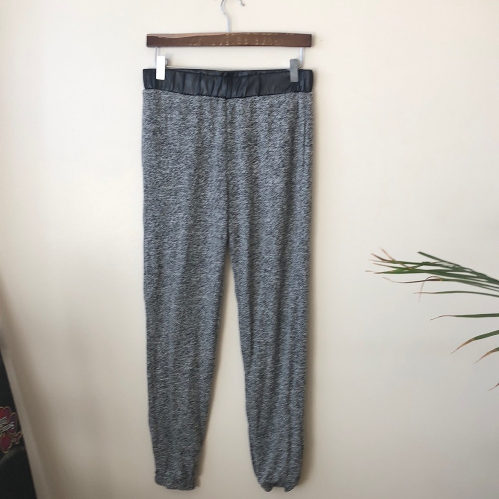 cozy gray marl , faux leather trim pants